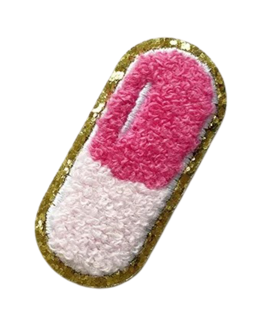 Pink Pill Self Adhesive Chenille Patch