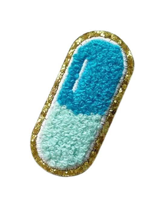 Blue Pill Self Adhesive Chenille Patch
