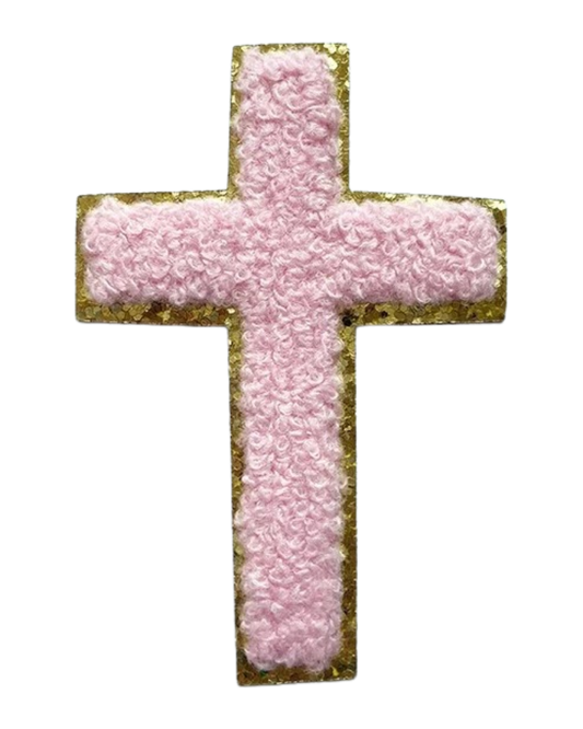 Pink Cross Self Adhesive Chenille Patch