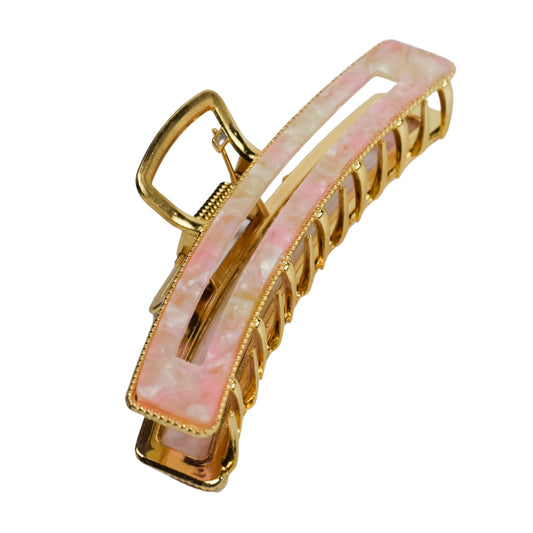 Metal Claw Clip in Pink/Cream Curved